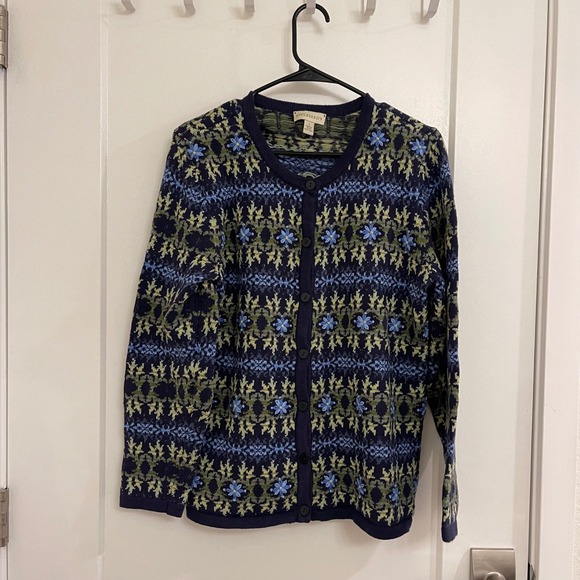 Appleseed's Sweaters - Vintage Appleseeds Floral Embroidered Blue Cardigan Cottagecore Grandmacore